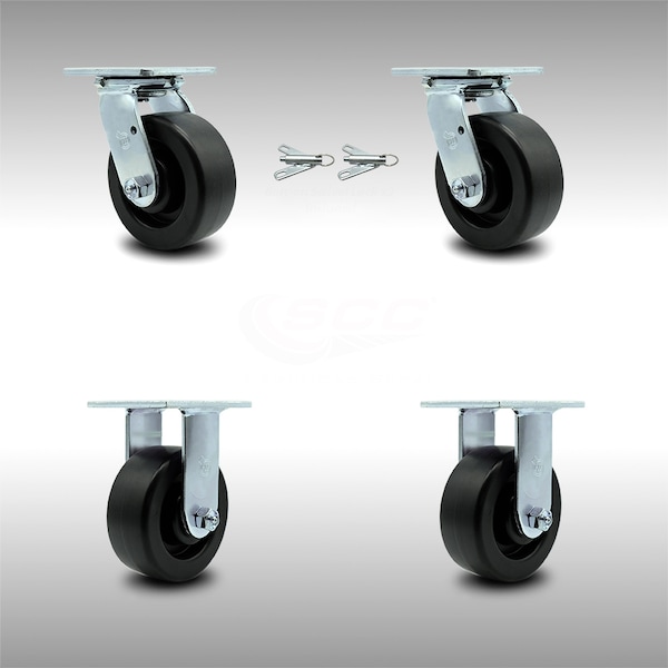 5 Inch SS Polyolefin Caster Set with Roller Bearings 2 Swivel Lock 2 Rigid SCC